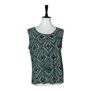 Jones Studio Top Scoop Neck Sleeveless Black Teal Multi Women’s Size Medium